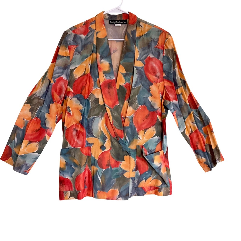 VTG 90s Craig Clothing Co Floral Blazer Jacket Sz Medium Made in USA Boho Art
